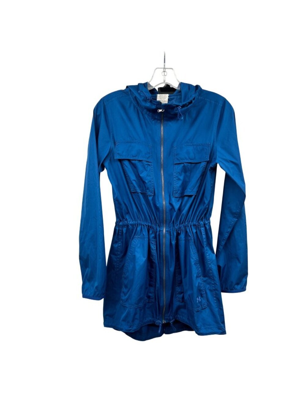 Under Armour Womens Windbreaker Jacket Cinched Waist Hooded Blue Size XS Zip